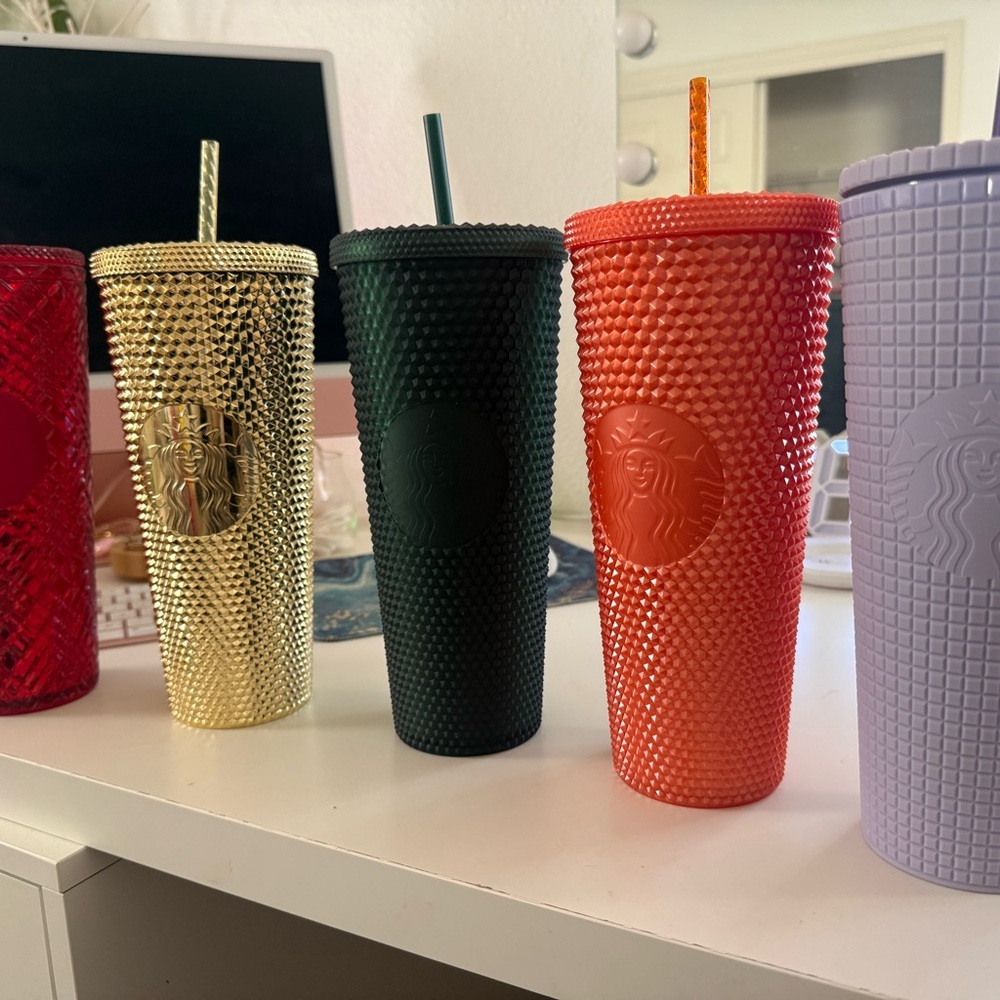 Starbucks Studded Tumblers in Red, Gold, Green, Orange, and Purple